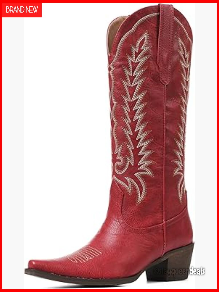 Women's Embroidered Western Knee High Cowboy Boots Chunky Heel
